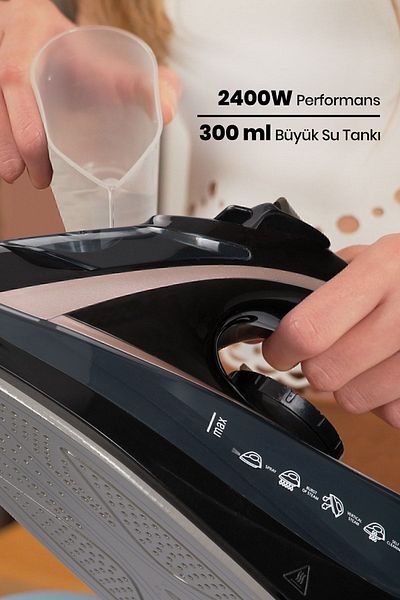 GOLDMASTER Pressjet 2400 Watt 170 Gr Effective Shock Steam Iron with Ceramic Base