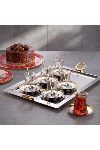Schafer 19 Piece Snow Steel Tea Set - Gold