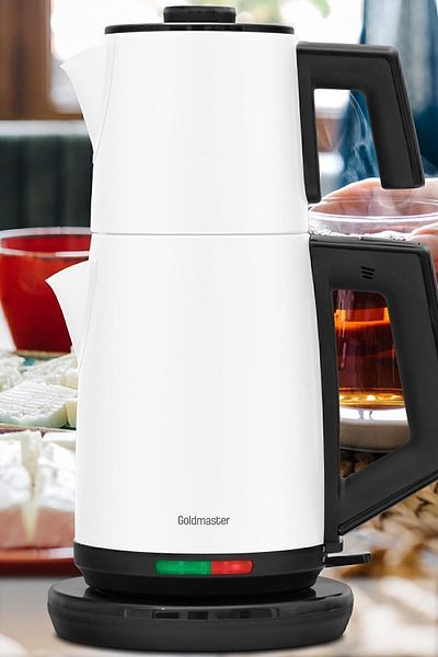 GOLDMASTER Incedem Drip-Free Mouth Steel Tea Maker And Kettle Milk White