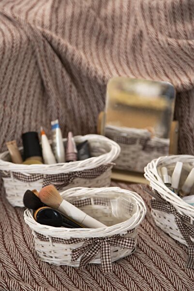 İrya White 3-Piece Wicker Basket Set