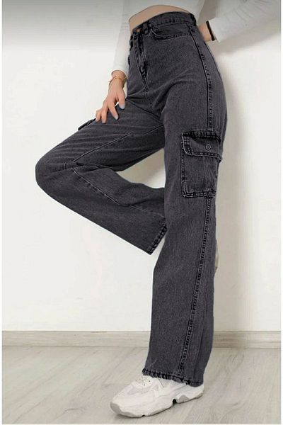 Joui Co Girl - High Waist Wide Leg 100% Cotton Cargo Jeans