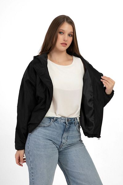 Montland Women's Black Hooded Water and Windproof Pocket Lined Oversize Raincoat