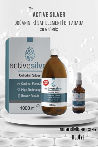 ACTİVE SİLVER Kolloidal Gümüş Suyu 15 Ppm 1 Lt (100 ML SPREY HEDİYE)
