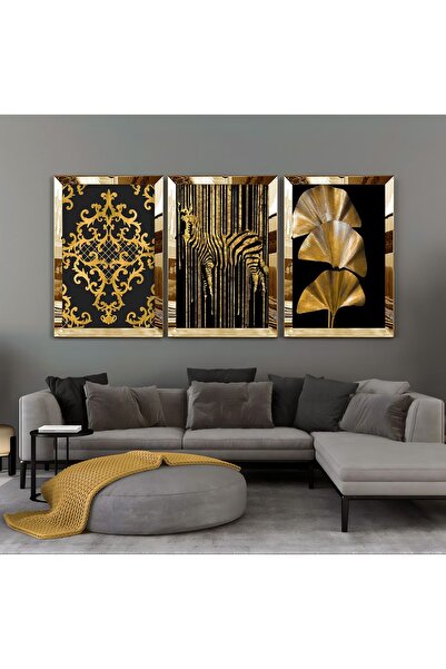 Harikabirev | Combinație cu model zebră auriu-negru | Tablou MDF cu rama din ...