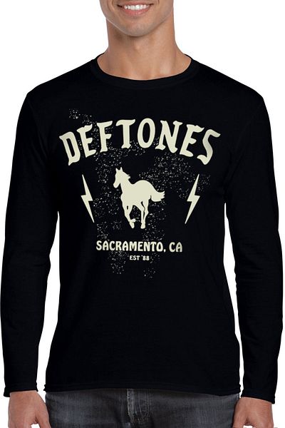 ROCKANDROLL Tricou pentru bărbați Deftones, negru, cu mânecă lungă, din bumbac pieptănat