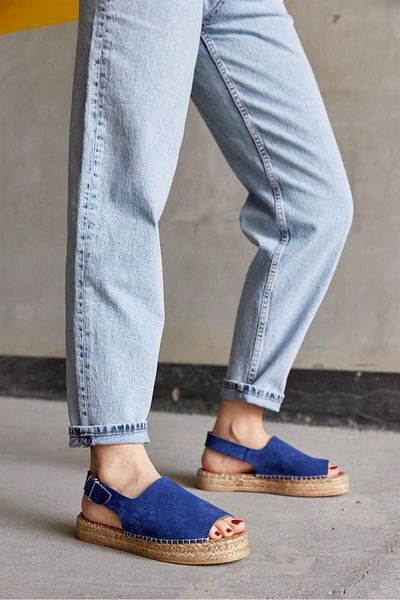 NILUFARR Sandale espadrille pentru femei Arya Denim Blue Suede din piele naturală