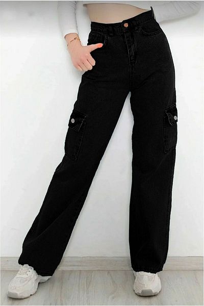 Joui Co Girl - High Waist Wide Leg 100% Cotton Cargo Jeans