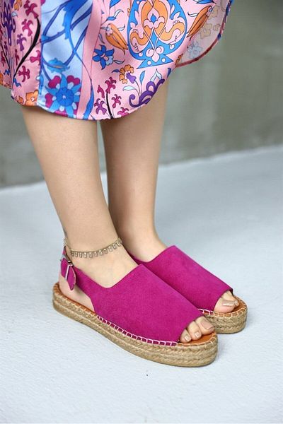 NILUFARR Arya Pink Suede Genuine Leather Women's Espadrille Sandals