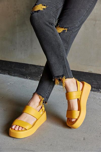 NILUFARR Polina Yellow Genuine Leather Thick Soled Women's Sandals