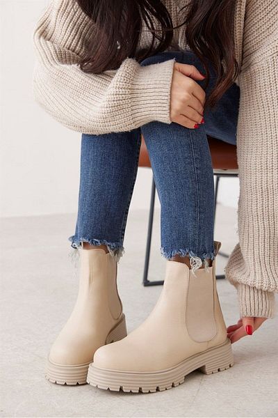 NILUFARR Γυναικείες μπότες Karoline Beige από γνήσιο δέρμα με γούνα στο εσωτερικό