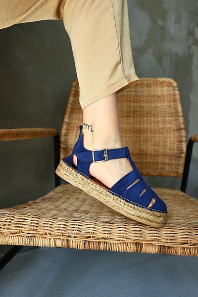 NILUFARR Sandale espadrille damă Daisy Denim Blue Suede din piele naturală
