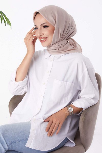 TOFİSA Beige Pleated Women's Scarf - Plain Medium Model - 26147