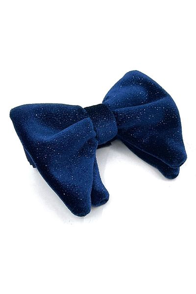 Kravatkolik Navy Blue Glitter Velvet Plain Bow Tie P1725