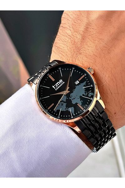 Timewatch Men's Wristwatch - Steel Cord with Rose and Black Calendar