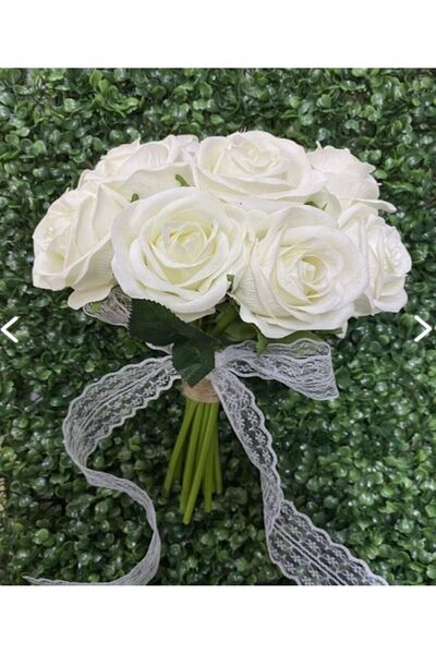 Genel Markalar Süslü Sanat Gelin Çiçeği Gelin Buketi 8 Adet Beyaz Gül