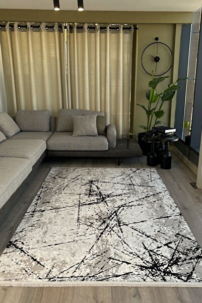 Cool Halı Toskona 413 Bej Siyah Salon Halısı Lazer Kesim Koridor Kesme Halı Y...