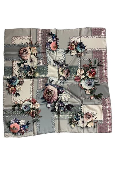 PİRAMİT EŞARPLARI 90cm x 90cm Eșarfă albastră Petrol cu ​​model floral imprimat digital piramidal - ES-43