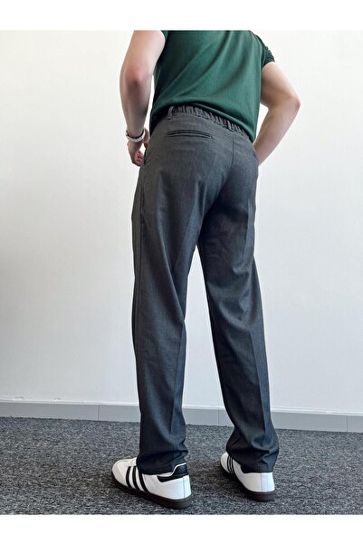 ketench Men's Pleated Baggy Elastic Waist Fabric Trousers-Smoked(E1010)