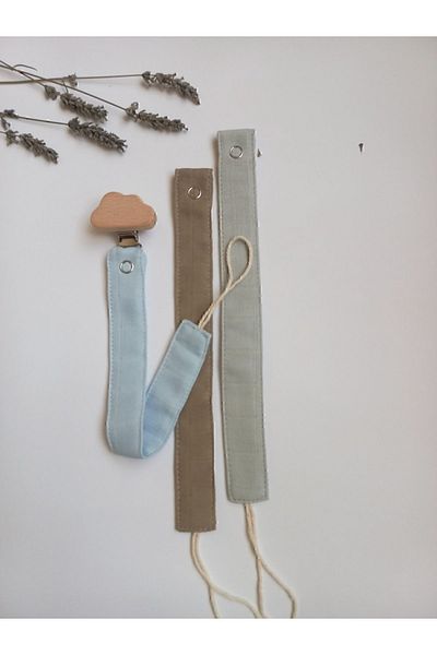 sbbaby Muslin Pacifier Strap Cloud Wooden Clip Baby Pacifier Chain Set of 3 Blue Stone Gray