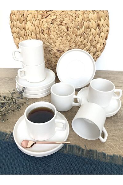 GULHANILE Stackable Matte White 12 Piece Nescafe Tea Set for 6 People