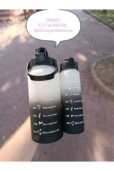 OSMEY Motivational 2-Piece Water Bottle Water Bottle 2 Lt and 900 ml Motivational Water Bottle Sticker with Baby