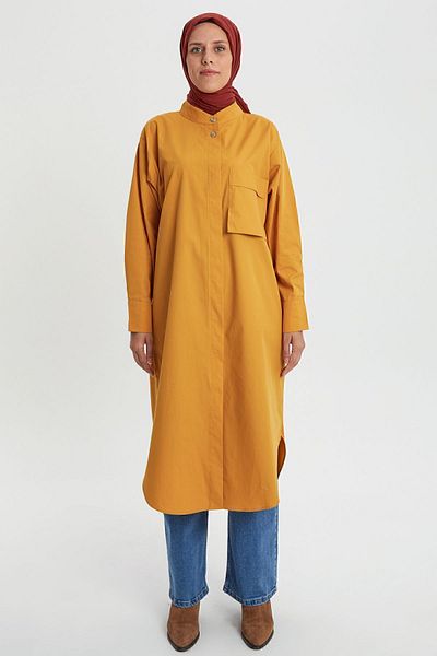 ALLDAY Mustard 100% Cotton Magnificent Collar Single Pocket Tunic