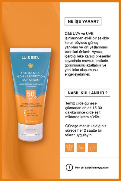 Luis Bien Leke Karşıtı Spf 50 | Yüksek Korumalı Nemlendirici Güneş Kremi | 50 ml | Tüm Cilt Tipleri Için