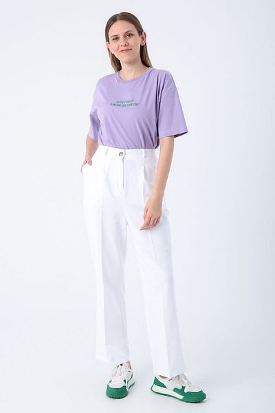ALLDAY White Pleated Cotton Pocket Knitted Trousers