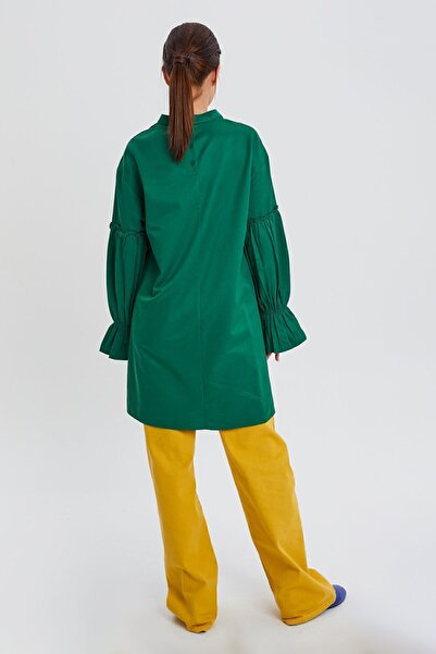 ALLDAY Green Sleeve Elastic Ruffle Detailed Tunic
