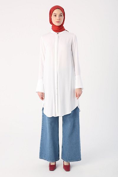 ALLDAY White Stylish Buttoned Wide Cuff Shirt Tunic