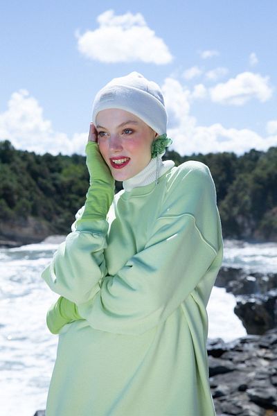 ALLDAY Ανοιχτό Πράσινο Φούτερ με 3 Κλωστές Oversize Basic