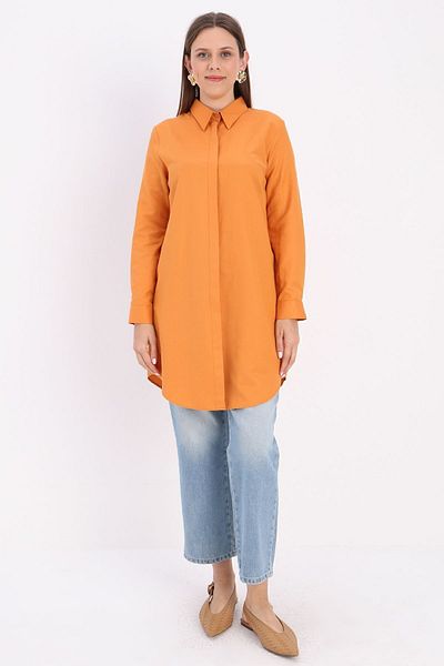 ALLDAY Tan Basic Hidden Placket πουκάμισο Tunic