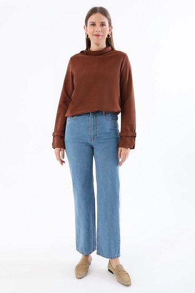 ALLDAY Pantaloni albaștri din denim cu talie medie, 100% bumbac