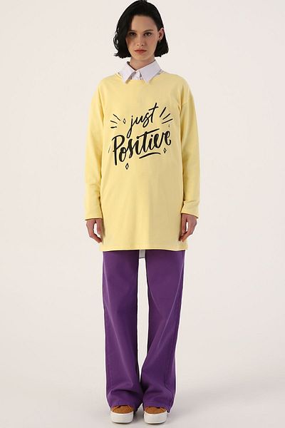 ALLDAY Light Yellow Cotton Comfortable Fit Printed Basic Tunic