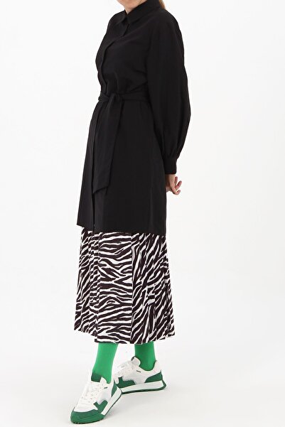 ALLDAY Siyah Balon Kol Kemer Detaylı Gömlek Tunik