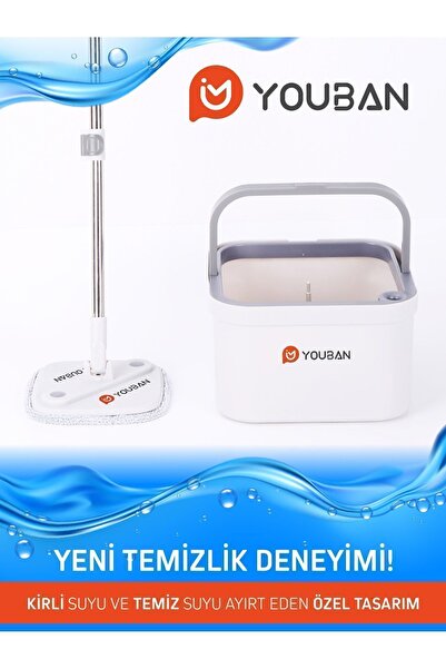 Youban Temiz Su Ile Kirli Suyu Ayıran Otomatik Temizlik Seti Pro +1 Yedek Mop Bezli