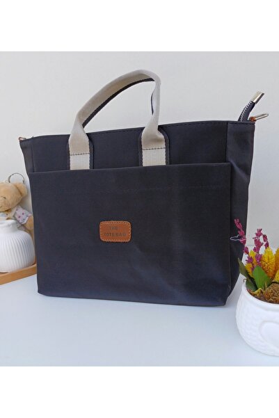 MK butik Kadın Fermuarlı Totebag Kanvas Kol Ve Omuz Çantası