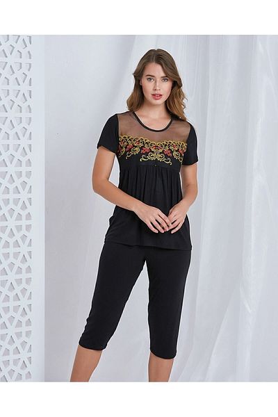 CAROLINE Costum Capri cu mânecă scurtă din dantelă cu guler Viscose
