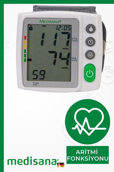 medisana Alman Tasarım Dijital 2x120 Ölçüm Hafıza Saklama Kutulu Bilekten Ölçer Tansiyon Aleti 99535