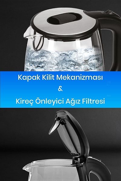 GOLDMASTER Berrak 2200 Watt Inox Stainless Steel 1.7 Liter Lighted Glass Kettle Water Heater