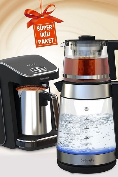 GOLDMASTER Inox German Schott Glass Tea Maker and Led Light Kettle Inox Steel Turkish Coffee Maker