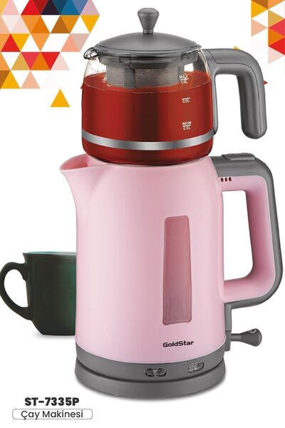 GoldStar ST7335P Pembe 2200 Watt Cam Demlikli Çay Makinesi ve Su Isıtıcısı