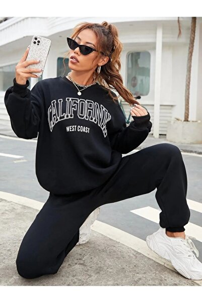 coolart Siyah Californıa West Coast Baskılı Oversize Alt Üst Eşofman Takımı L...
