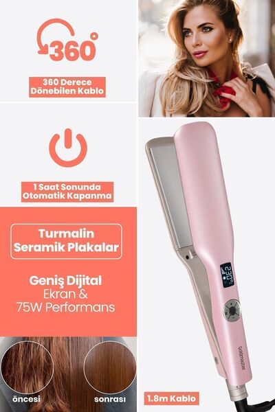 GOLDMASTER Melisa Digital Display Tourmaline Ceramic Thick Plate Ionic Hair Straightener Pink