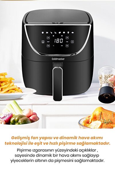 GOLDMASTER Blackfry 1700 Watt Dijital Dokunmatik 8 Ön Programlı 5.7 Litre Yağsız Kızartma Sıcak Hava Fritöz
