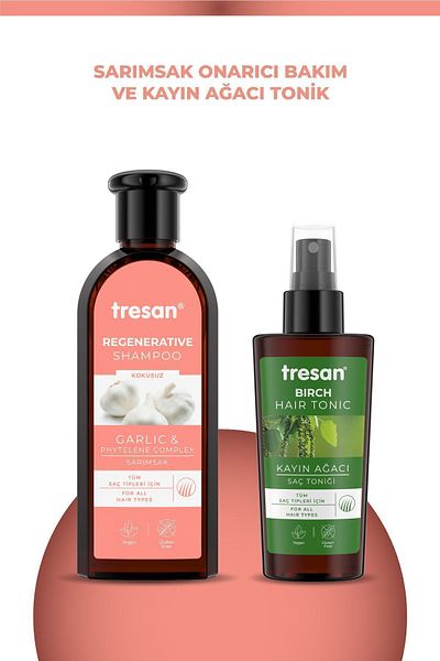 Tresan 300 ml Garlic Repair Care Shampoo - Tresan K.wood Extract Hair Tonic 125 Ml