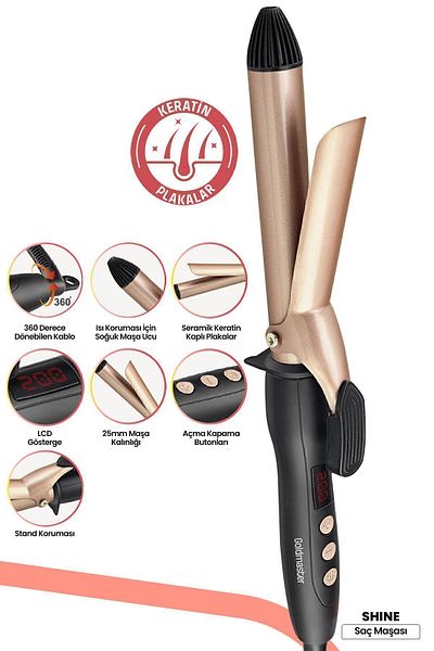 GOLDMASTER 25 Mm Hair Styling Tongs with Shine Digital Display Keratin Ceramic Plate Gold