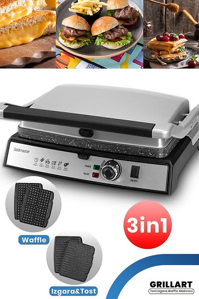 GOLDMASTER Grillart 2000Watt 3in1 Granite Removable Plate Waffle, Grill, Toaster