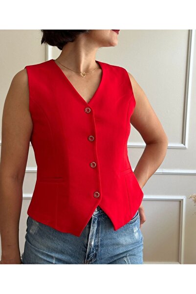 nidistore Kadın Kırmızı Kısa Yelek