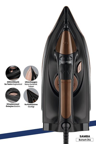GOLDMASTER Samba 2200 Watt Ceramic Sole Automatic Shut-Off Feature 160 gr Shock Steam Iron